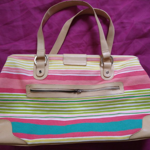 Bag Purse Bath & Body Works Travel Carry on Beach Stripes Vacation Weekend Fun - Picture 2 of 7